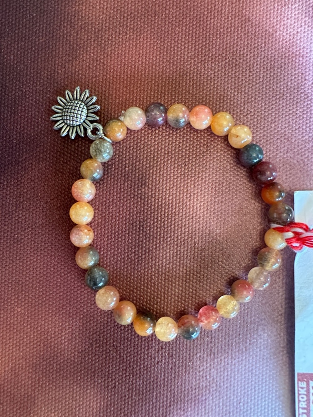 Sunflower Charm Orange Calcite Stretch Bracelet - Women Jewelry